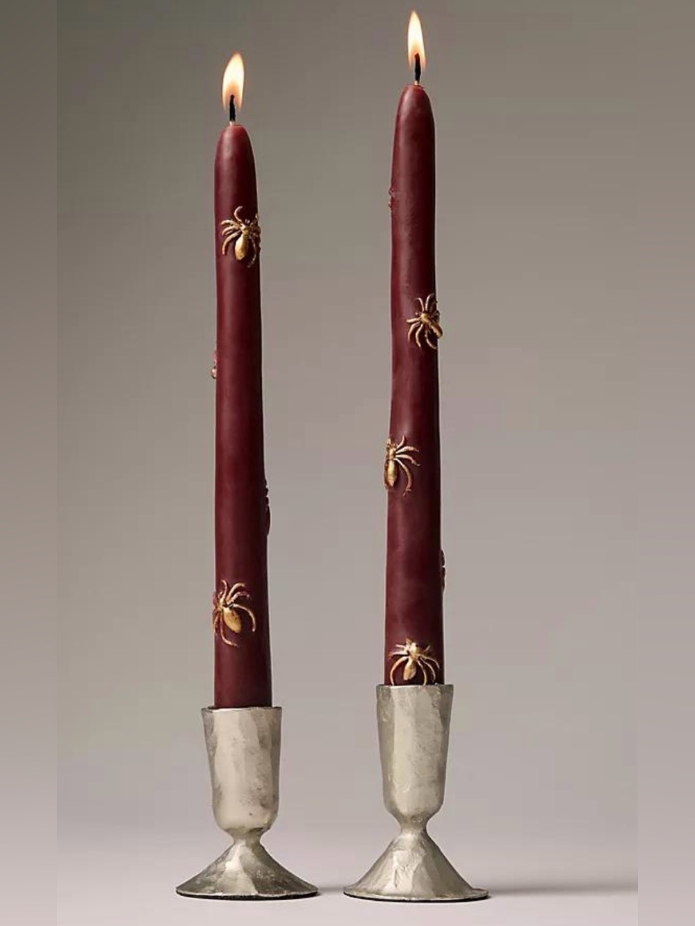 NEW Anthropologie Mystic Icon Taper Candles, Maroon & Gold, Spider Edition spide